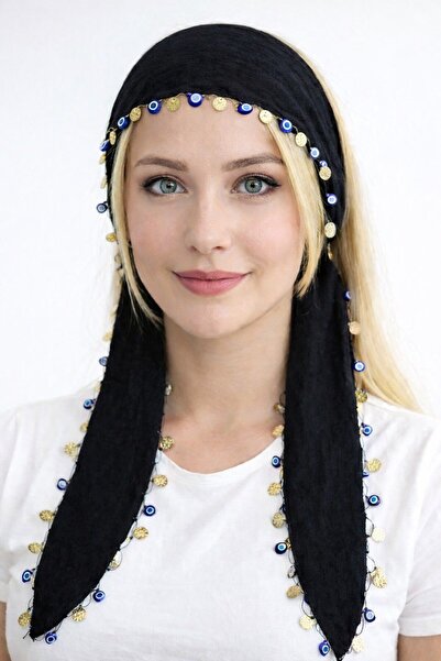 ASYA PAZARLAMA 5 bucăți Black Sea Black Evil Eye cu margele, eșarfă, șal, eșa...