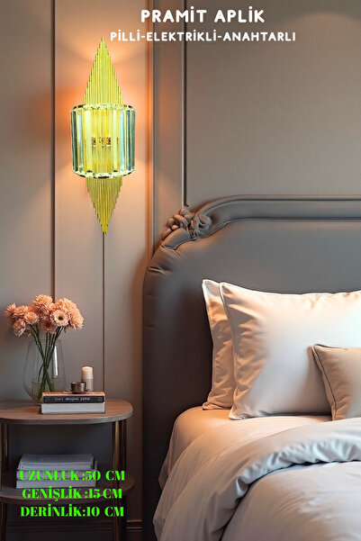 nazarium Pramit Gold Duvar Aplik Pilli Ve Elektrikli Ledli Duvar Aplik, Tak Ç...