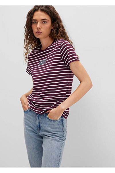 Mavi M16113562 Logo Printed Stripes T-Shirt Women's T-Shirt Bordo