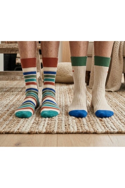 monchermo Renkli Çizgili Renkli Balık Erkek İkili Çorap