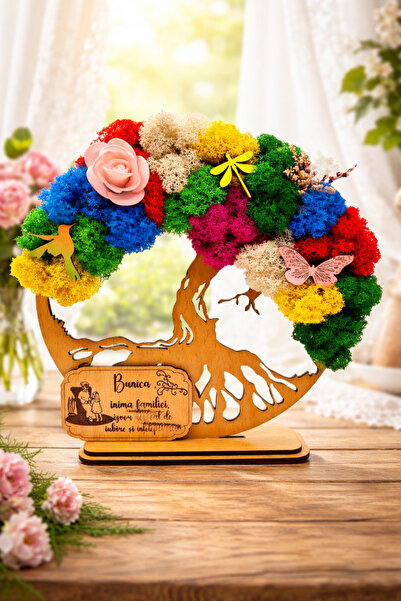 OEM Cadou Copacul Vietii, cu licheni stabilizati, din lemn bej, „Bunica”, 20c...