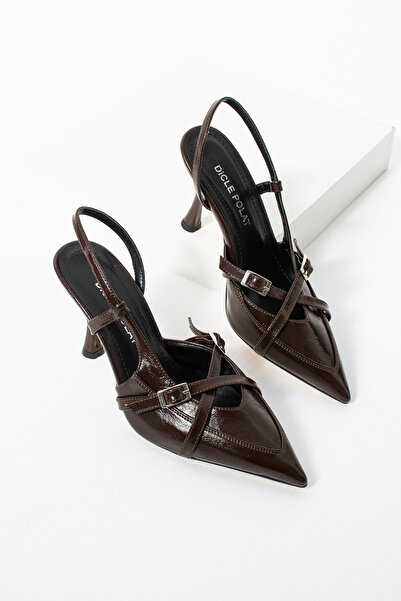 diclepolat Piele lacuită maro, încrețită, cu vârf ascuțit, pentru femei cu ca...