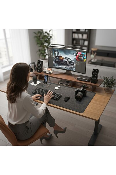 Next Craft Mouse Ped Çalışma Masası Düzenleyici Koyu Gri Keçe Mat 90x48 cm Sü...