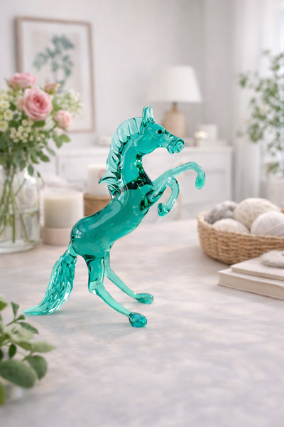 ADAMODART Şaha Kalkan At Dekoratif Cam Biblo - Su Yeşili