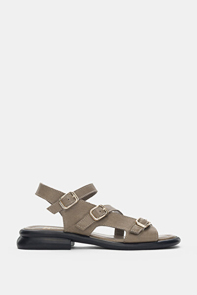 selin shoes Bloss 3-dílné dámské sandály z pravé kůže s gumovou přezkou - KHAKI