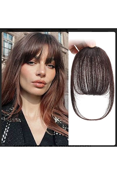 PERUKCU Kahverengi Zarif Gerçek Görünümlü kahkül, Sentetik Kaliteli Takma kahkül