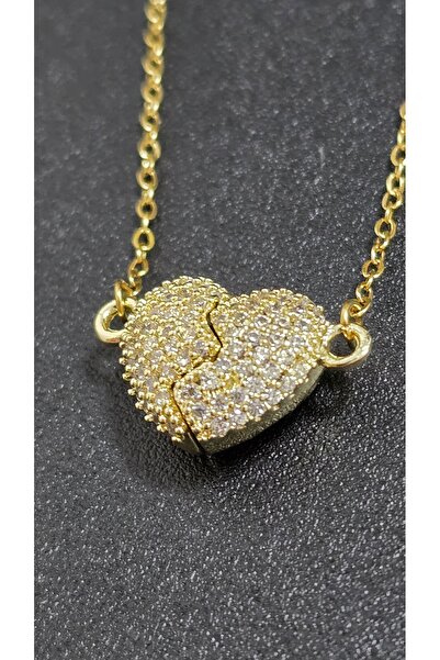 stainles steel Zirkon İşlemeli Kırık Kalp Figürlü Paslanmaz Çelik Kolye (Mıkn...