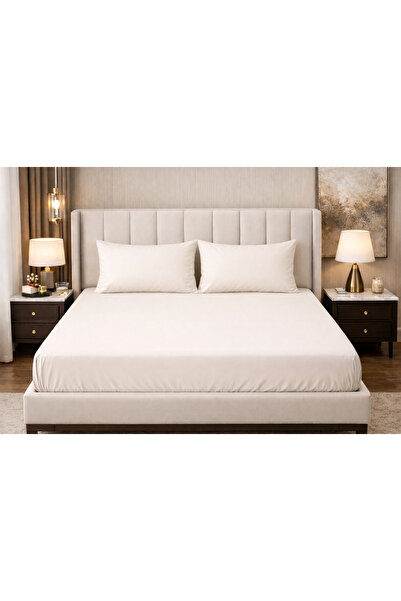 vionetta طقم ملاءات سرير قطنية مرنة باللون البيج مع أغطية وسائد