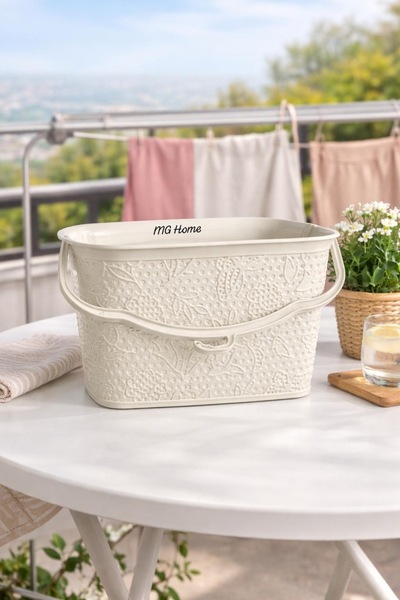 VENON سلة ماندال كريمية ⭐ سلة بلاستيكية ⭐   منظم لشرفة تجفيف الملابس مزود بجه...