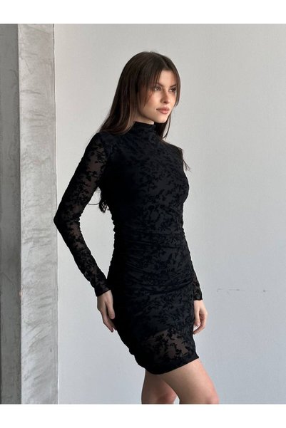 DAME Rochie mini căptușită cu imprimeu flocat drapat pentru femei