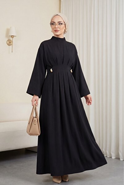 Modamorfo Με πιέτες Beli Ζώνη li Με λεπτομέρεια αγκράφας Μοντάλ Φόρεμα - μαύρο