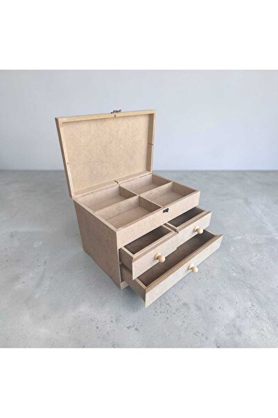 SEKAY AHŞAP Ahşap boyanabilir- ham MDF- 3 çekmeceli-4bölmeli klipsli dekorati...