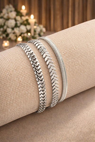 Crc Bijuteri سوار نسائي فضي اللون مكون من 3 قطع