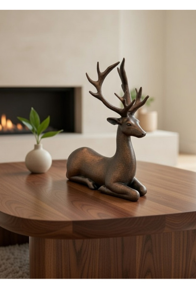 RITA ROSSA Dekoratif Geyik Figürü - Özel Tasarım Obje - Bronz/Bakır Efekt 16x...