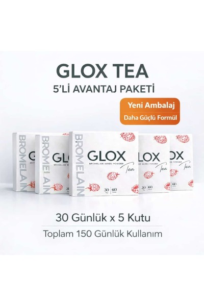 Glox Tea Gloxtea Avantajlı Paket Bromelain Içeren Bitkisel Detox Çayı 5 aylık...