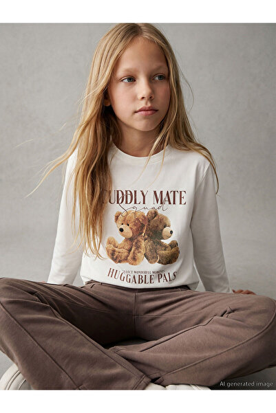 LC Waikiki Hilfa Yeni Sezon Bisiklet Yaka Baskılı Kız Çocuk Tişört