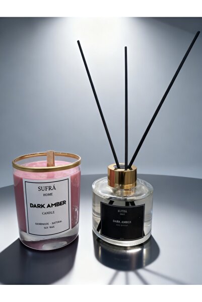 SUFRA HOME Amber Mum 180 g ve Amber Çubuklu Oda Kokusu 100 ml (Reed Diffuser)