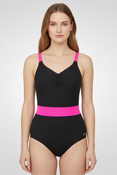 SPEEDO ملابس سباحة نسائية من قطعة واحدة مطرزة بشعار، متعددة الألوان