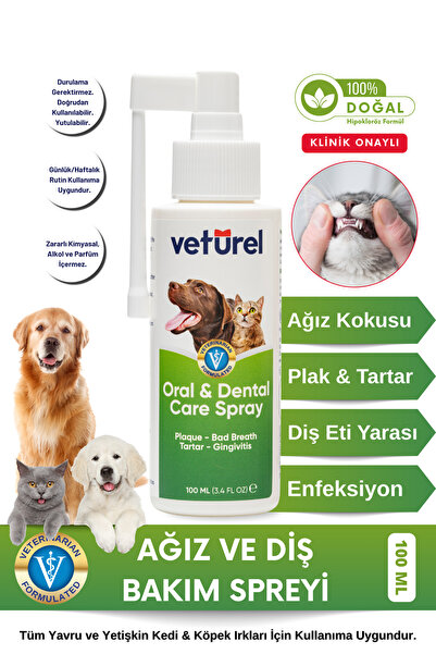 Veturel Kedi Ağız Kokusu Giderici Bakım Spreyi Plak Tartar Önleyici Diş Eti Y...