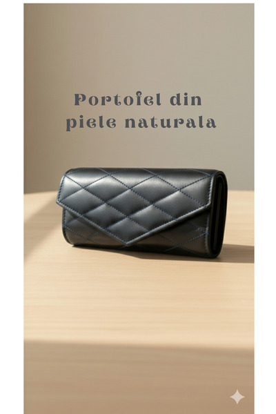 OEM Portofel damă din piele naturală, model matlasat, compartimentat, închide...