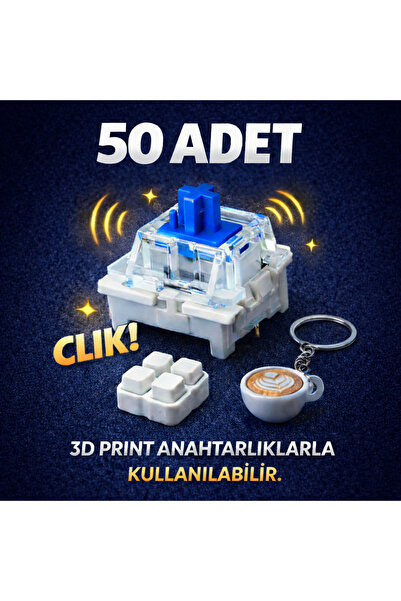 kardd 50 Adet Mavi Switch (Blue) Clicky 50'li Paket – Clicker Anahtarlıklar İçin