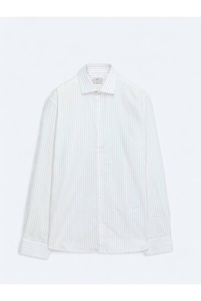 Kip Cămașă bej, cu croială normală, țesută, clasică, 100% bumbac