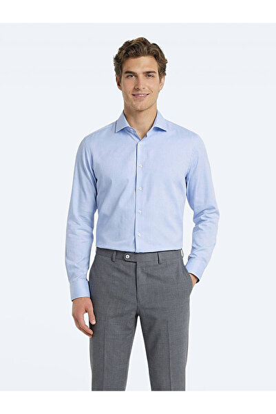 Kip Синя обикновена стандартна тъкана риза от 100% памук