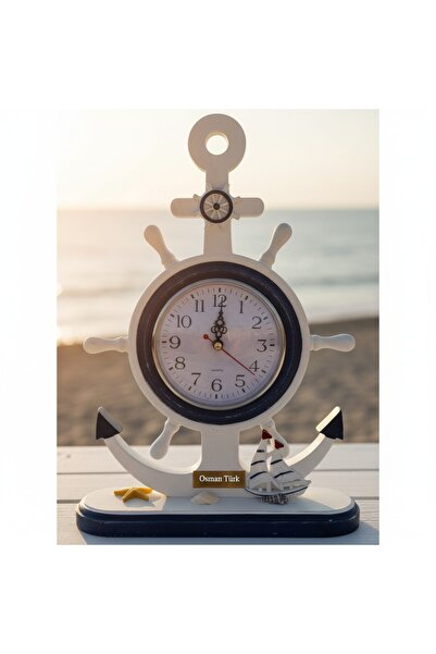 HEDİYE FİKRİ Kişiye Özel Dekoratif Gemi Dümeni Ve Çapa Şeklinde Masa Üstü Saa...