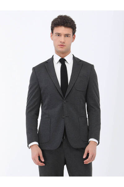 Kip Antrasit Slim Fit Örme Takım Elbise