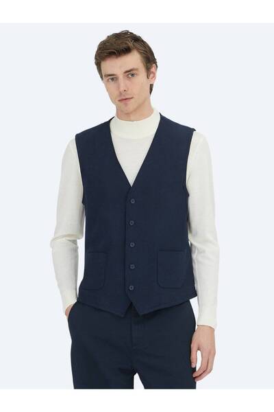 Kip Vestă clasică bleumarin, croială slim, cu guler fluture