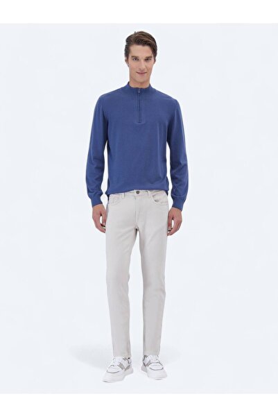 Kip Gray Woven Slim Fit Casual Cotton Blend Trousers