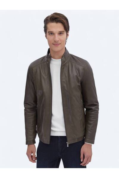 Kip Vizon Regular Fit Dik Yaka Smart Casual Koyun Derisi Deri Mont