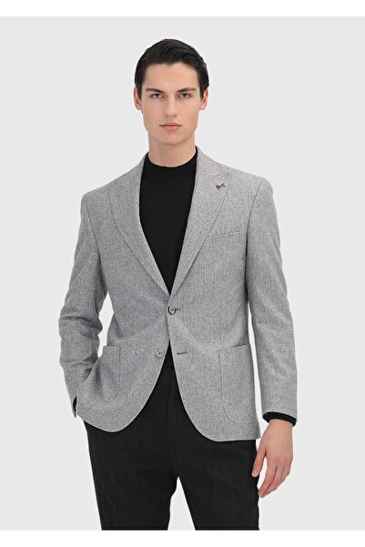 Ramsey Gri Çizgili Shirt Shoulder Slim Fit Yün Karışımlı Ceket