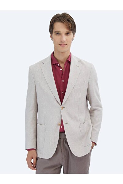 Kip Jachetă din amestec de in cu model somon, cu potrivire modernă