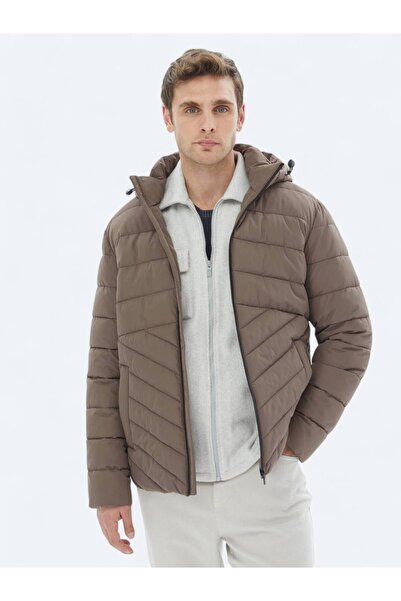 Kip Beige Regular Fit Hooded Casual Woven Coat