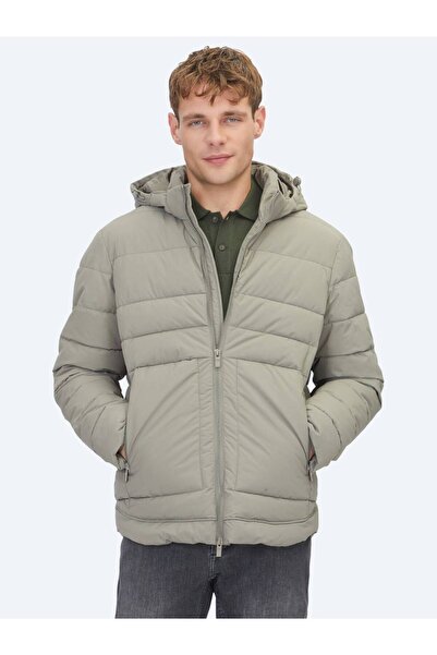 Kip Χακί Regular Fit με κουκούλα casual υφαντό παλτό