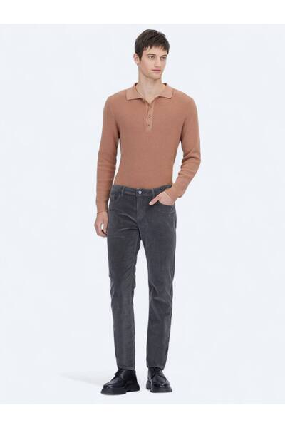 Kip Pantaloni gri material reiat Woven slim fit din catifea casual din ameste...