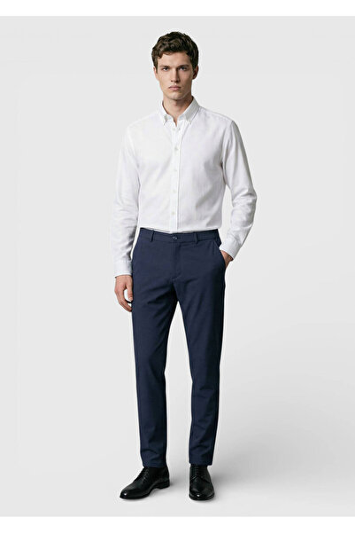 Ramsey Navy Blue Straight Knitted Jogging Fit Casual Trousers