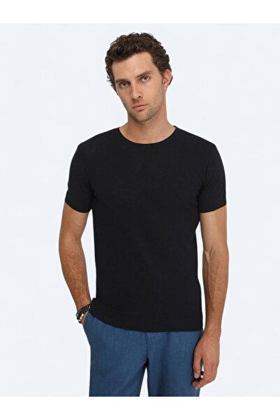 Kip Tamnoplava pletena odjeća sa okruglim izrezom od žakard tkanine