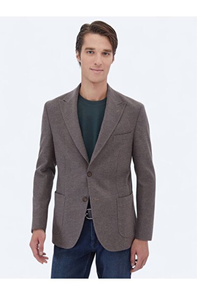 Kip Vizon Çizgili Modern Fit Yün Karışımlı Ceket