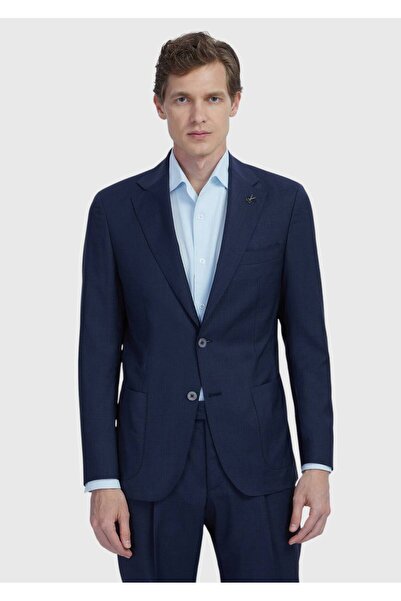 Ramsey Lacivert Düz Zeroweight Slim Fit %100 Yün Ceket
