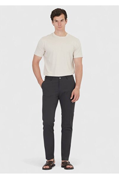 Ramsey Pantaloni casual cu țesătură simplă gri închis