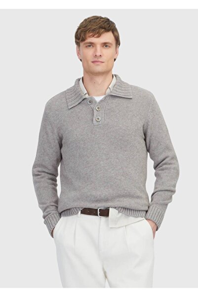 Ramsey Mink Polo Neck Plain Knit Wool Blend Sweater