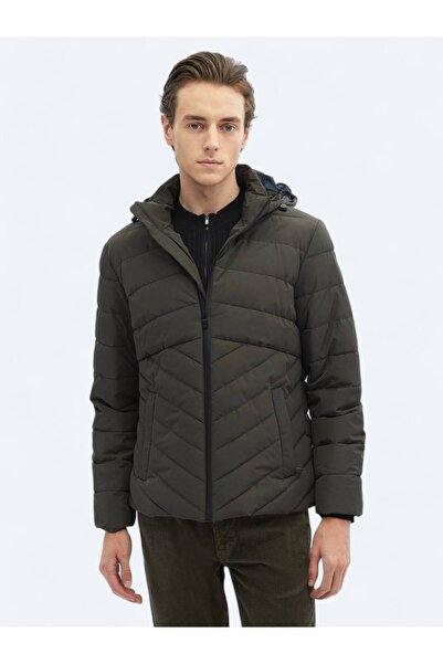 Kip Χακί Regular Fit με κουκούλα casual υφαντό παλτό