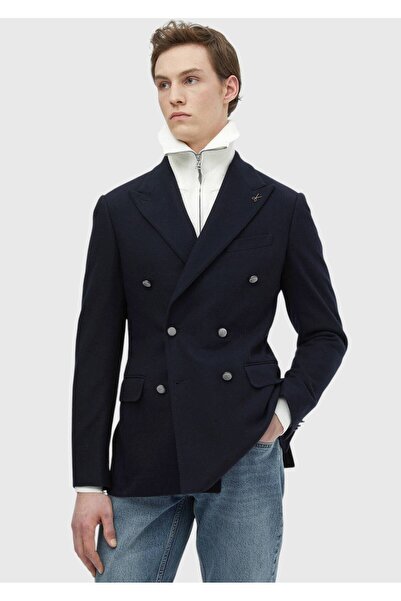 Ramsey Navy Blue Plain Comfort Fit Wool Blend Jacket