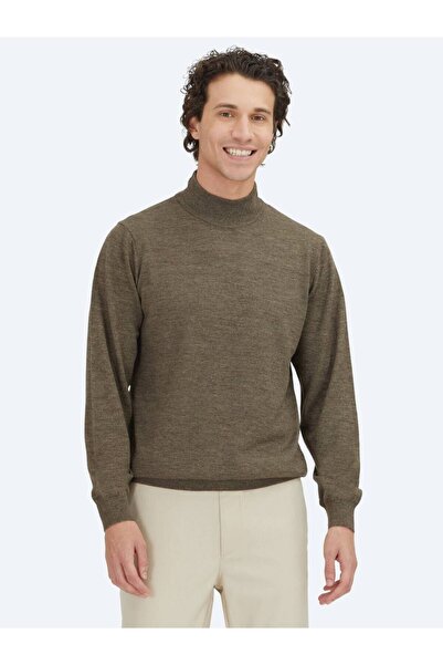 Kip Tamno bež polurolačka jednobojna pletena Mešavina vune pletena jakna