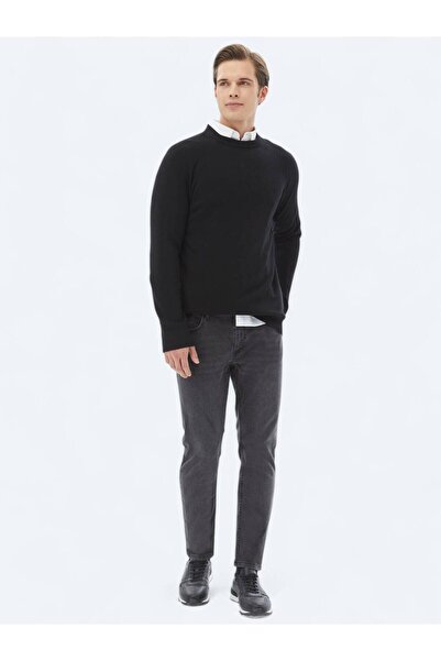 Kip Koyu Gri Slim Fit Denim Pamuk Karışımlı Pantolon