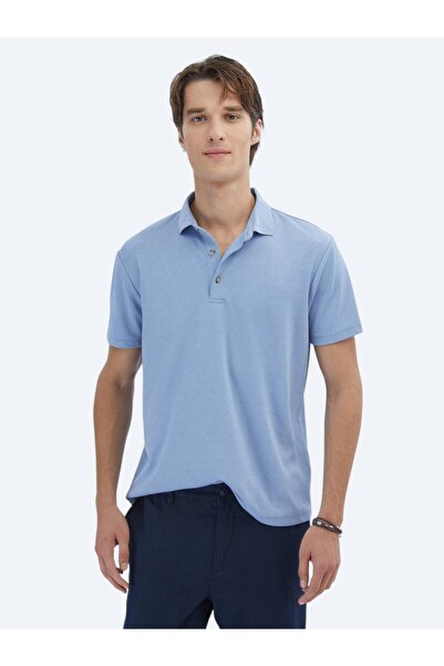 Kip Mavi Jakarlı Polo Yaka T-Shirt