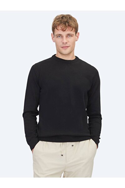 Kip Crni okrugla kragna obični pleteni džemper