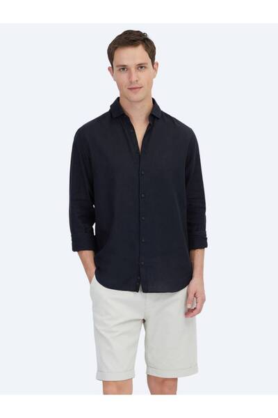 Kip Μαύρο απλό, κανονική εφαρμογή, υφαντό πουκάμισο από βαμβακερό μείγμα